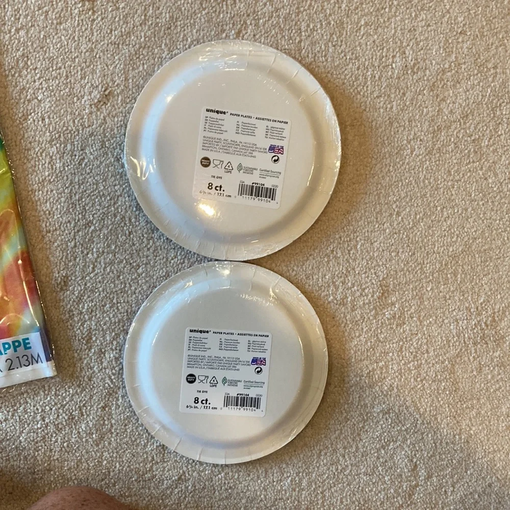 Unique disposable rainbow paper plates, tablecloth, cups, & napkins, multicolor